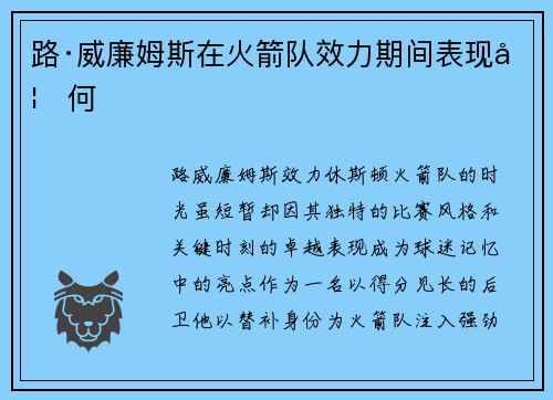 路·威廉姆斯在火箭队效力期间表现如何